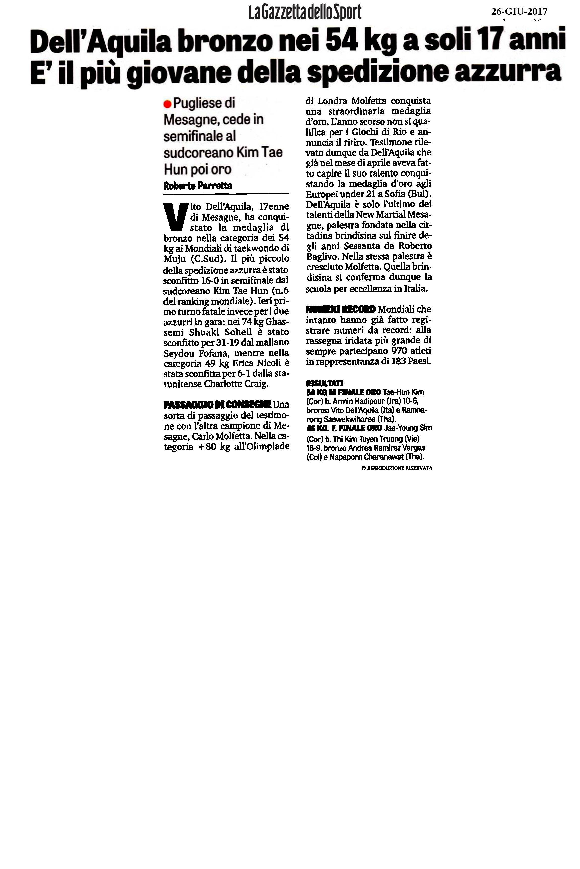 Gazzetta dello Sport del 26 giugno 2017